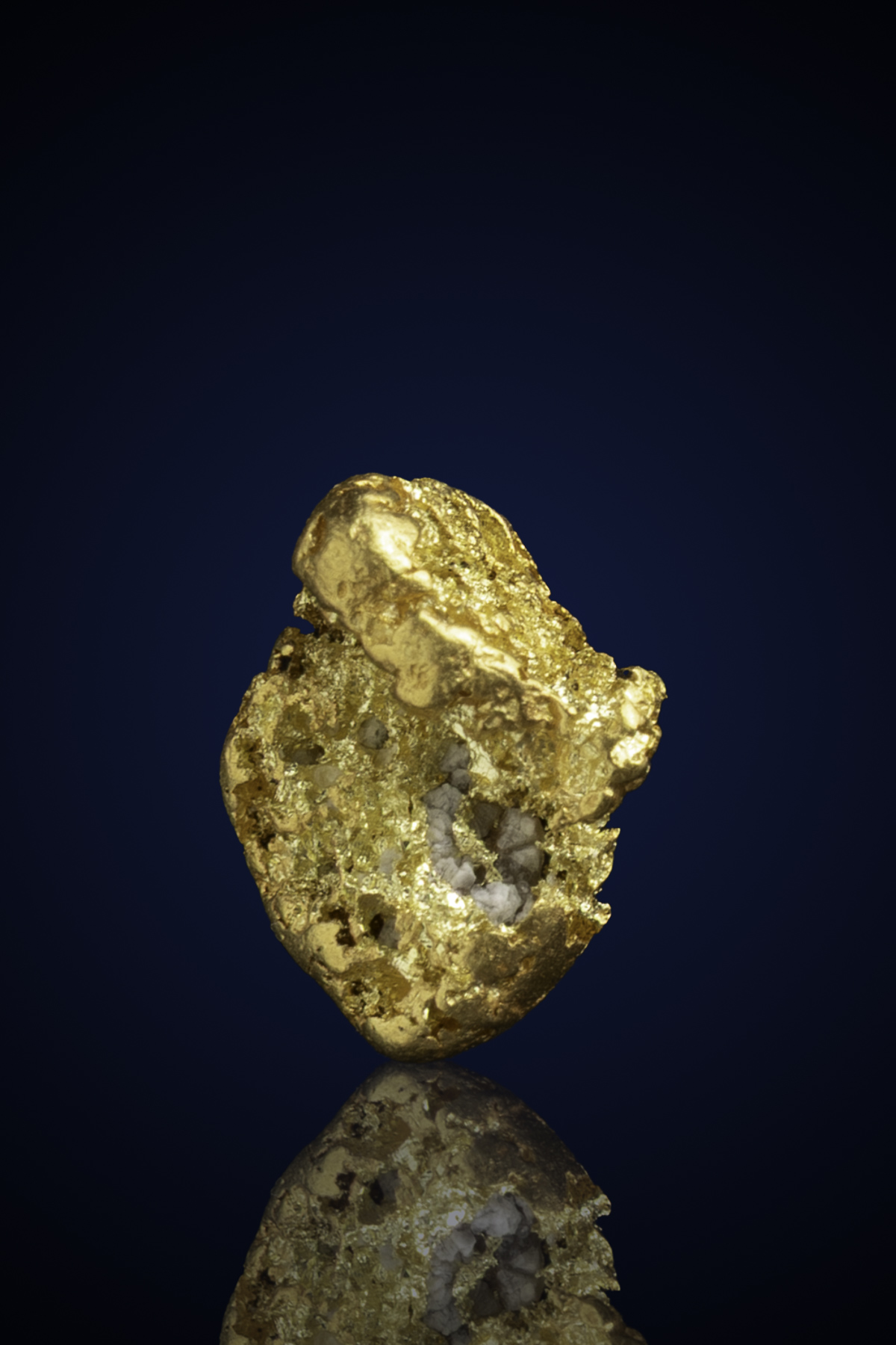 Beautiful, Cratered Natural Gold Nugget with Quartz - CA - 0.92 grams (image for) Beautiful, Cratered Natural Gold Nugget with Quartz - CA - 0.92 grams